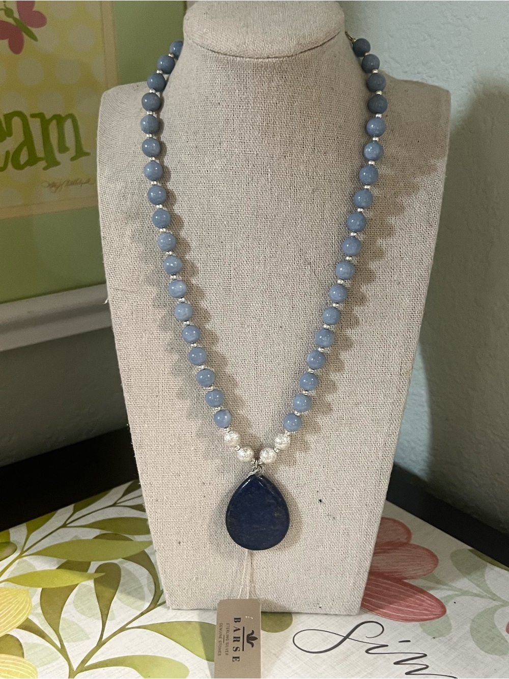 NWT Genuine Barse Denim Blue Angelite and Lapis Pendant Silver Necklace #BJNK - Picture 8 of 8